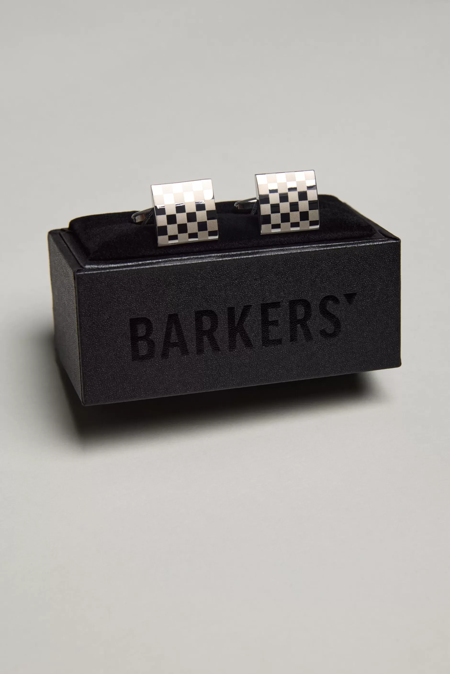 Classic Silver Chequered Cufflink^Barkers Fashion