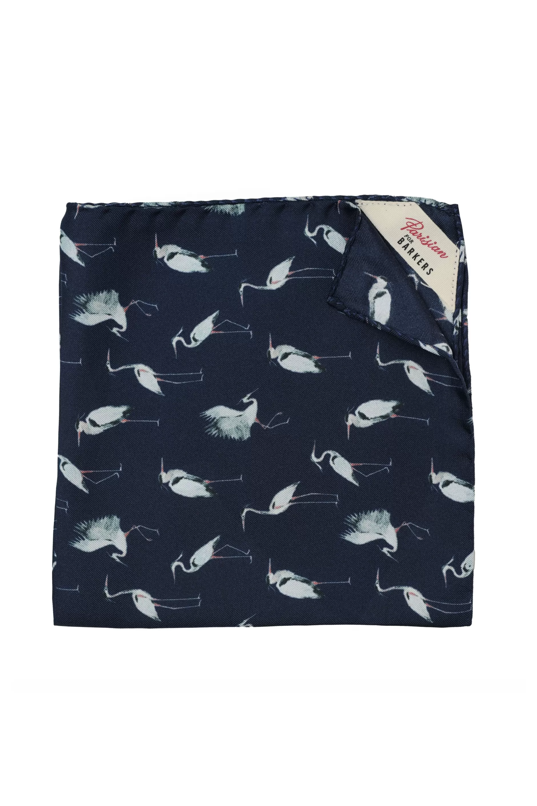 Parisian Crane Silk Pocket Square^Barkers Fashion