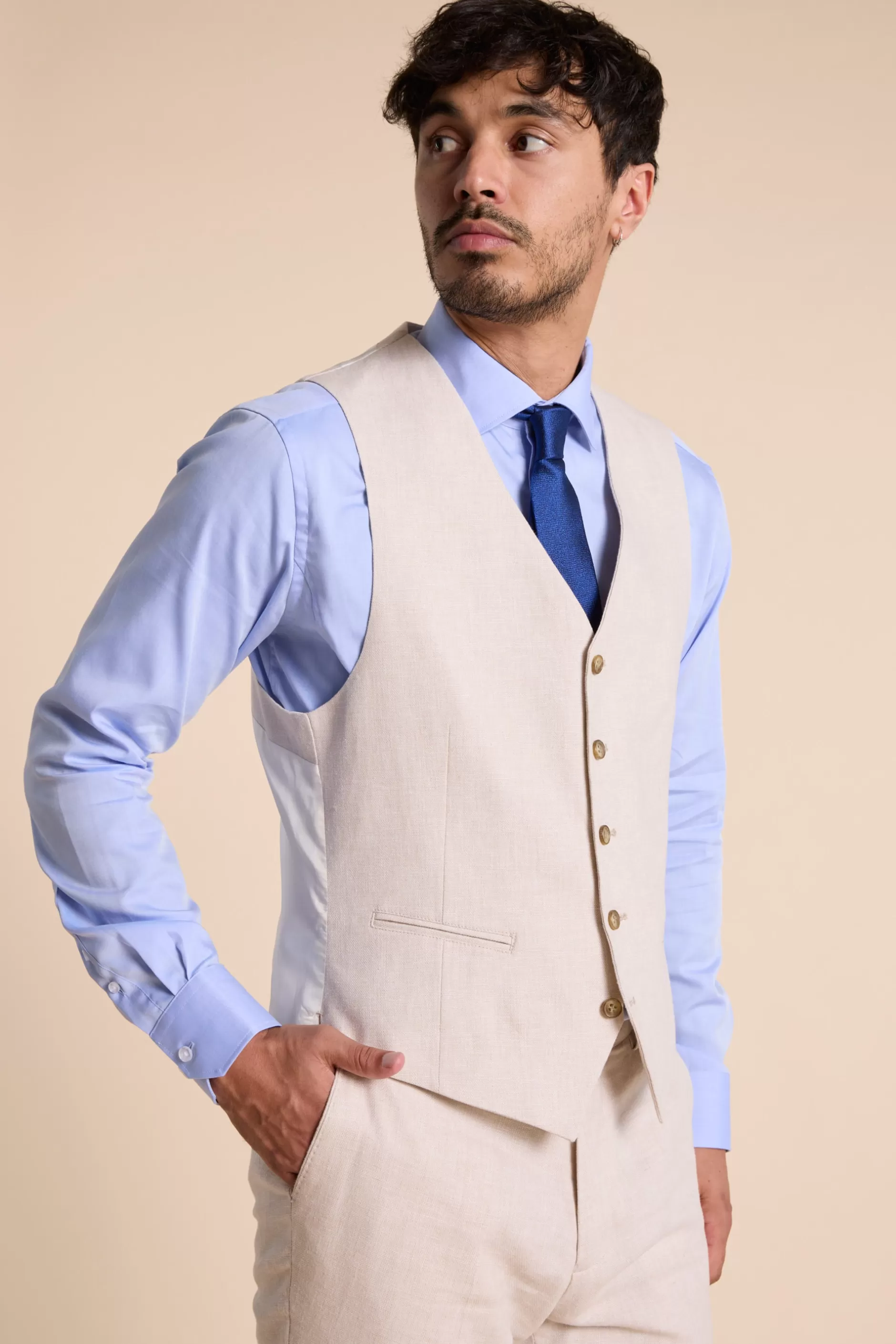 Thompson Textured Linen Waistcoat^Barkers Best